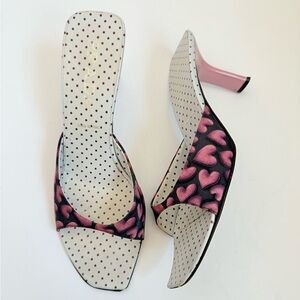 Prada Vintage Black Pink Heart print square toe slide mule sandals EU 40